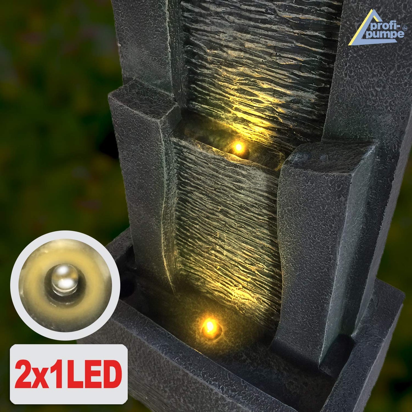 AMUR 3-tier STONE CASCADE garden fountain with LED light 230V waterfall water feature for garden, pond, patio, pond, balcony Very decorative