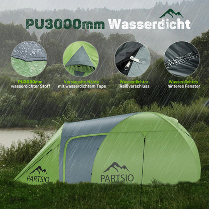 Partsio camping tent with vestibule tent 2-4 people Waterproof 4000mm dome tent Vestibule Detachable for trekking & festival Family camping trip Trekking garden Living space volume: 7.2 m³