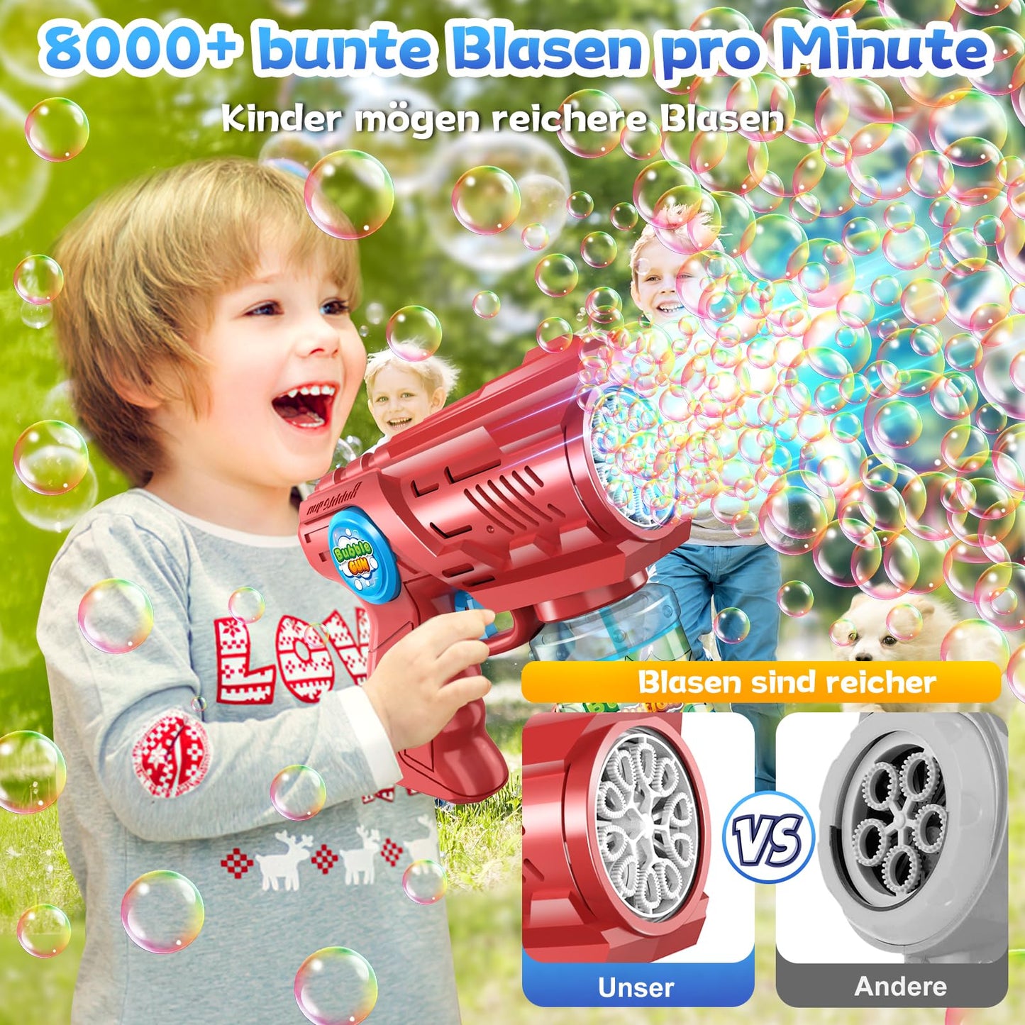 Bubble gun kids bubble machine bubble machine: LED light bubbles electric with 100 ML tank blue automatic bubbles maker for kids shooter party toy (pink)