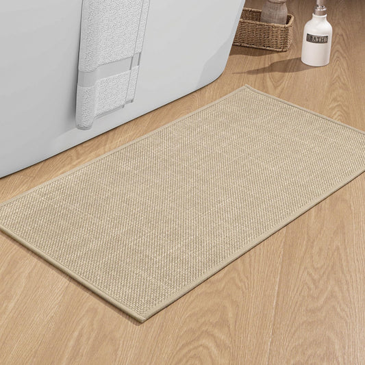 Chakme bathroom mat 43 x 81 cm non-slip bath rug with rubber backing, washable slip-resistant bath mat beige shower mat.
