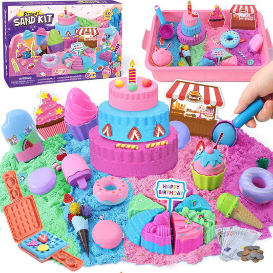 Toyssa Ice Cream Parlor Play Sand Sand Toys Ice Magic Sand Kit with 900g Kinetic Sand Cake Mold Play Money Ice Cream Toy for Kids, Play Sand Set Magic Sand Gift for Kids Girls 3 4 5 6 7 8 Years