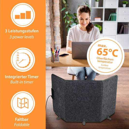 Mi-Heat Infrared Desk Heater Panel 260W | Floor Heater for Office Desk Workspace Under the Table | Temperature up to 140°F Foldable, Gray