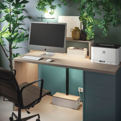 Nature Supplies Set with 2 pine wood cable boxes - 1 small cable box for desk organization, 1 large box for floor cable organization (White)
