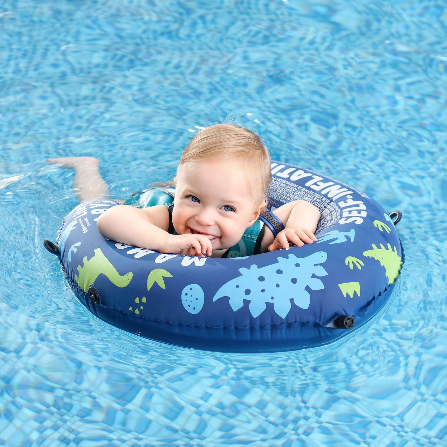 HECCEI Baby Swim Ring, Mambobaby Automatic Inflatable Baby Swim Aid Swim Ring Compact Foldable Design Swim Ring Perfect Swim Trainer for Children 3 to 24 Months