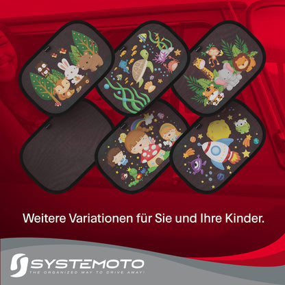 Systemoto Baby Car Sun Shades with Certified UV Protection (2 Pack) - Self-Adhesive Sunshades for Children with cute Animal Designs (Fairy Tales)