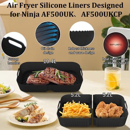 Airfryer accessories for Ninja Foodi Flexdrawer AF500EU 10.4 L, 1×10.4L and 2×5.2L silicone mold for Ninja air fryer af500de accessories, Additional accessories included in the package