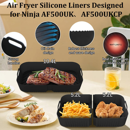 Airfryer accessories for Ninja Foodi Flexdrawer AF500EU 10.4 L, 1×10.4L and 2×5.2L silicone mold for Ninja air fryer af500de accessories, Additional accessories included in the package