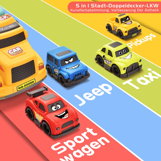 Doahurry 5-In-1 Car Carrier Toy, Cartoon Car Toy for 2-Year-Olds, With Light and Music Kid's Toy for 2-Year-Olds, Cars for 2-Year-Olds, Tractor Toy for 2-Year-Old Boys Girls Gift