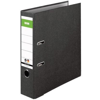 Original DINOR Folder - Cloud Marble - Recycling - Made in Germany. Pack of 10, 8 cm wide, DIN A4, black file folders. Perfect for office use with green and blue labels. eco-friendly choice with Blue Angel certification.