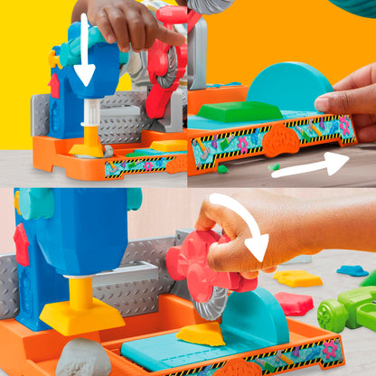 Play-Doh workbench playset, 5 x 56g cans of modeling compound in colorful colors, with circular saw toy, tools, and stamps, creative for children ages 3 and up.