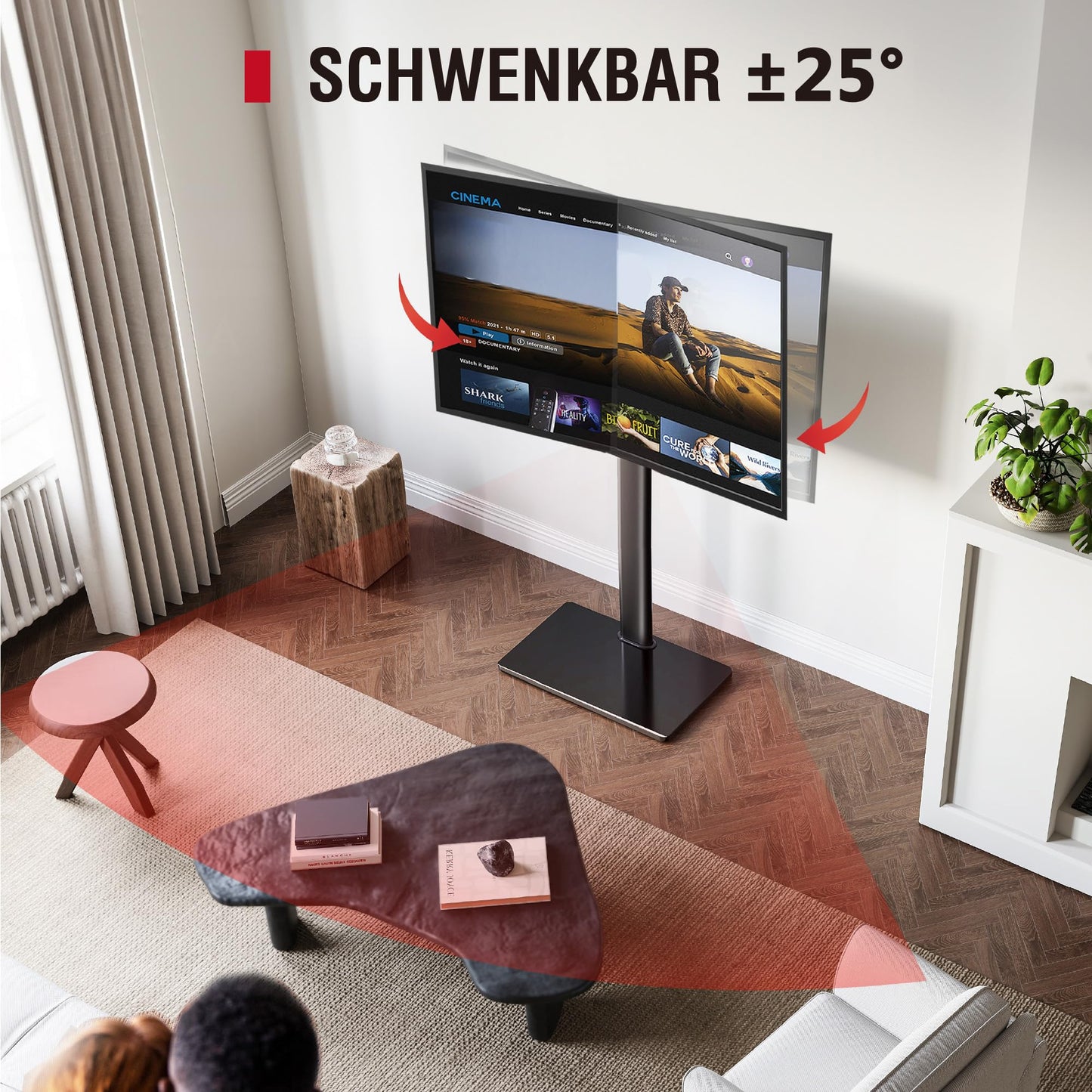 AOKCOS TV stand floor stand Height 1.6m for 43-75 85 inch TVs, Tilt Swivel Height Adjustable TV stand, Universal TV stand feet base Max VESA 600x400mm 50KG (Black)