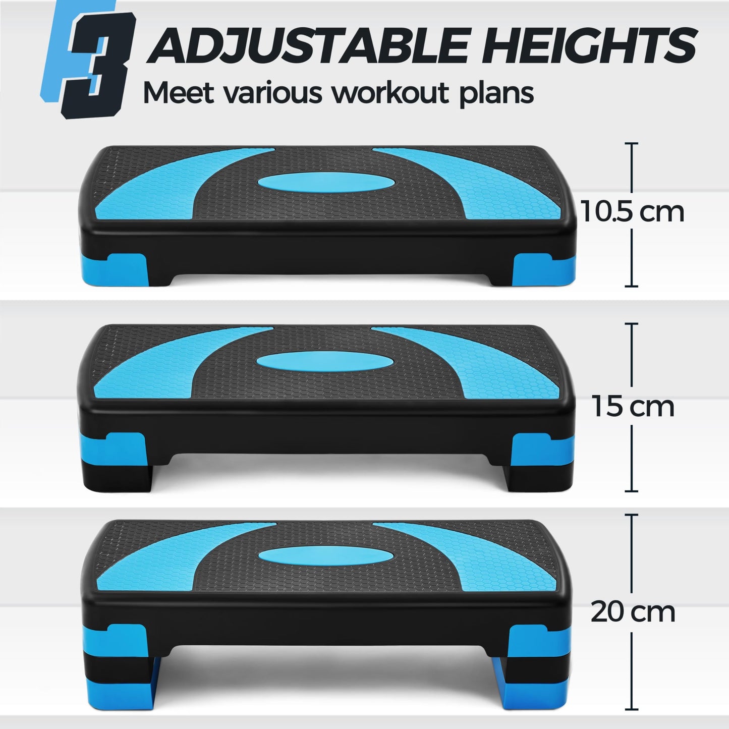 Yaheetech Fitness Aerobic Stepper with 3 levels (10/15/20 cm) Adjustable Step Bench, Non-slip training equipment for office and home in Blue.