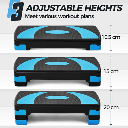 Yaheetech Fitness Aerobic Stepper with 3 levels (10/15/20 cm) Adjustable Step Bench, Non-slip training equipment for office and home in Blue.