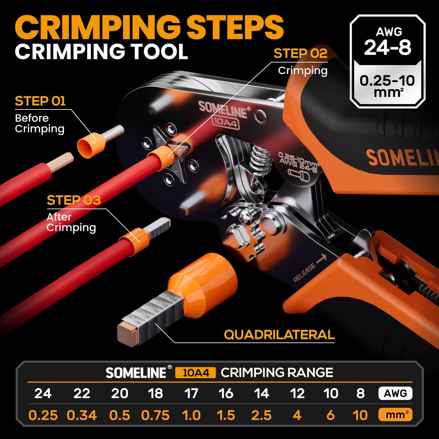 SOMELINE Crimping Pliers Ferrule Set, 9 Types [0.25-10mm²] Ferrule Set, Self-adjusting Ferrule Crimping Tool, Crimping Pliers, Premium Crimping Pliers, Crimp Tool, Press Tool, Electric Tool Set