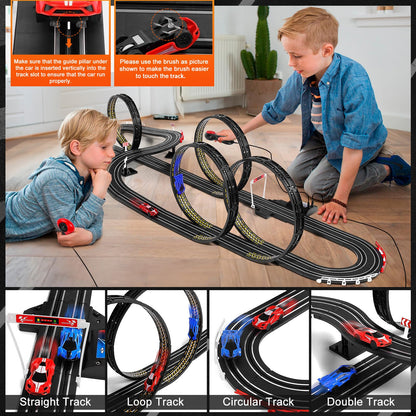 Race track Electric Slot Car Racing Set for Kids Boys Age 6 7 8-12, Battery Operated Electric Track for Kids 6-7, Racing Game 2 High-Speed Racing Cars 1:64 Scale