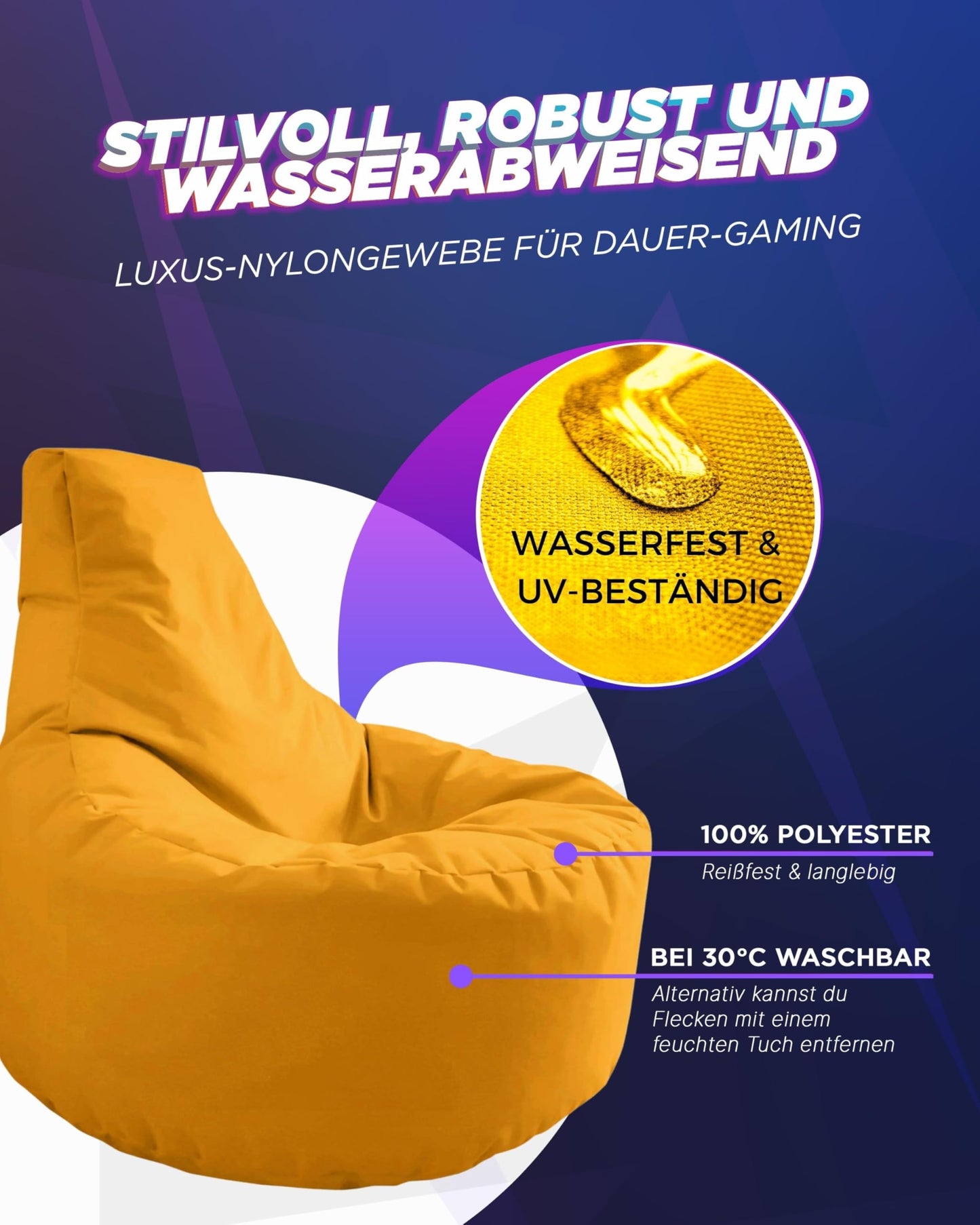 PATCH HOME Gamer Chair in 2 different sizes and 25 XL - 75cm diameter, 30cm seat height, 80cm height Yellow.
