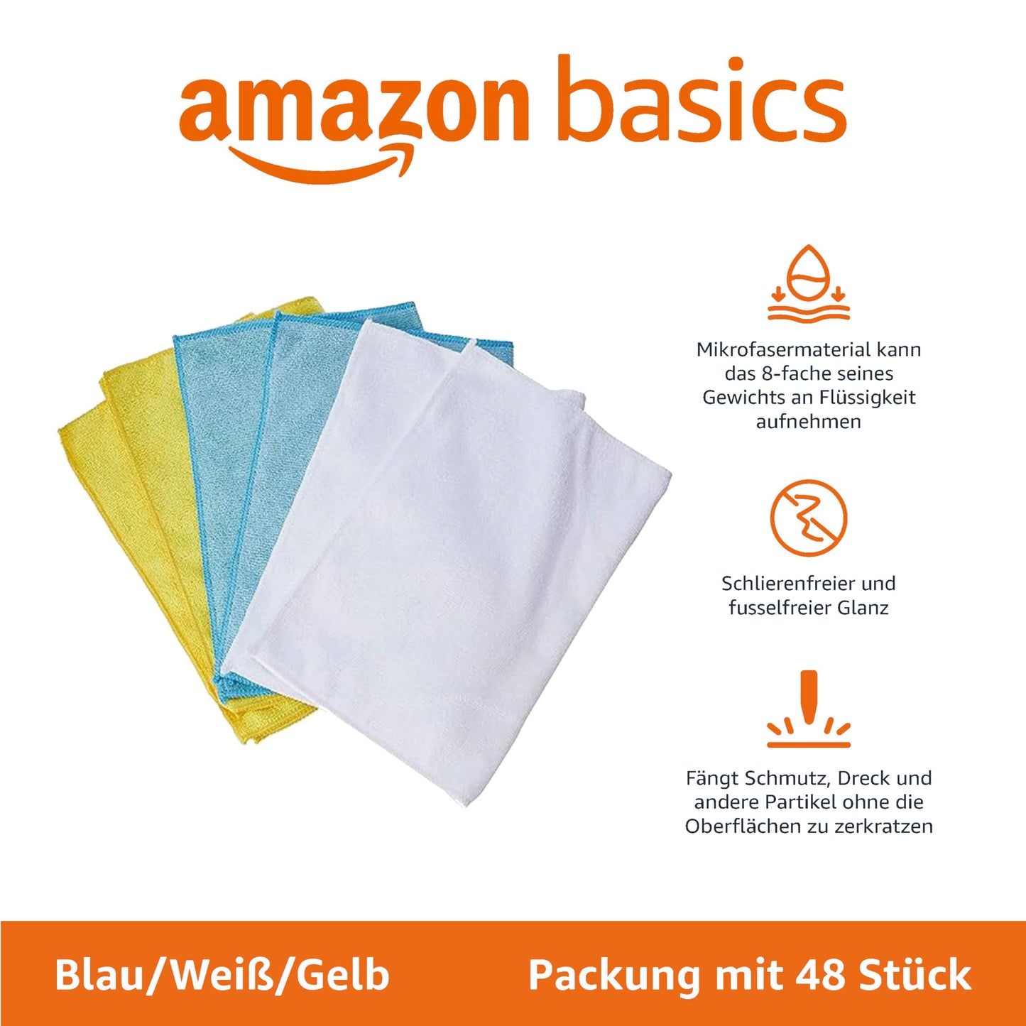 Amazon Basics Microfiber Cleaning Cloth, 30.5 x 40.6 cm, 48 Pack, Multicolor