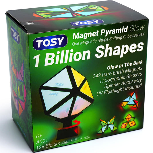 TOSY Magnet Pyramid Glow - 1 cube transforms into 1 billion shapes, 243 magnets, glowing design, spinner accessory, fidget/puzzle toy, Easter/Valentine's/Birthday gift