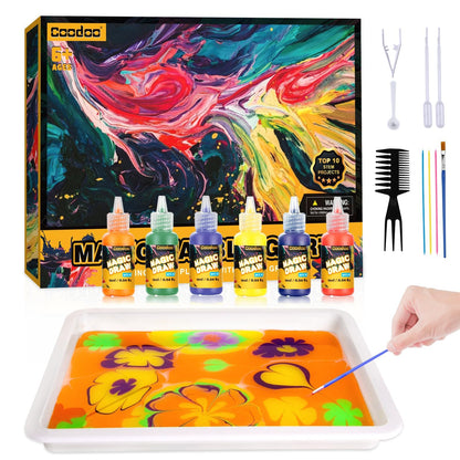 Coodoo Water Marbling Paint Kit for Kids - Arts and Crafts for girls and boys, craft kits, perfect gifts for children aged 6+ to 8-12 years