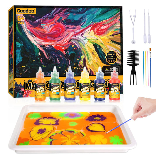 Coodoo Water Marbling Paint Kit for Kids - Arts and Crafts for girls and boys, craft kits, perfect gifts for children aged 6+ to 8-12 years