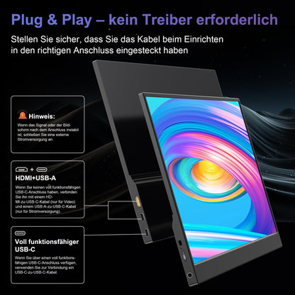 15.6'' Portable Monitor, 1080P FHD Portable Monitor with Protective Cover, Portable Mobile IPS Screen with Speakers, Ultra-Thin Second Screen for Laptop/PC/Mac/Xbox- USB-C & HDMI Connection.