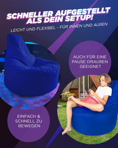 PATCH HOME Gamer Chair Beanbag in 2 sizes and 25 XXL - 80cm diameter, 30cm seat height, 90cm height Blue
