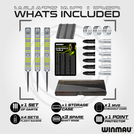 WINMAU - Professional Player - Michael Van Gerwen MvG Gift Set - 20g Steel Tip Darts - 50 Piece Pro Darts Set - Includes 4 x Stems, 4 x Flights, and accessories