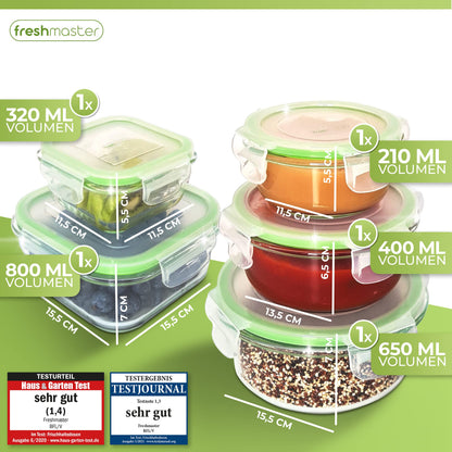 Fresh Master Glass Food Storage Container Set - Review: EXCELLENT - 100% leak-proof + airtight glass storage containers with lids I Glass meal prep boxes I Glass storage box (18 pieces)