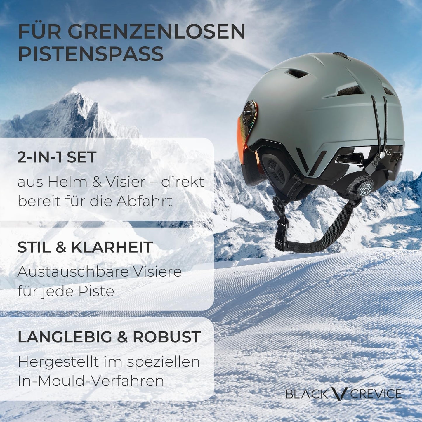 Black Crevice ski helmet Vail with visor, neon yellow, M (55-58 cm)