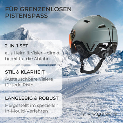 Black Crevice ski helmet Vail with visor, neon yellow, M (55-58 cm)