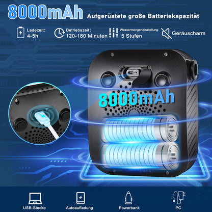 Spopal Camping Shower, [8000mAh] Portable Camping Shower with Pump and Temperature Display, Mobile Outdoor Shower Set with Shower Head and 2M Hose for Camping, Garden, Car Washing, Beach, Travel, Pet.