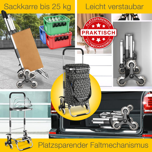 ELONEO Shopping Trolley with cooler compartment, foldable shopping cart for stairs, height adjustable, with reflectors, removable 43 L bag, stair climber (Grey)