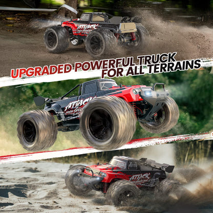 DEERC Remote Control Car, 1:16 Scale RC Car for Adults, 40 KM/H, 4WD All Terrain Off-Road 2.4Ghz RC Crawler with LED Light, 2 Batteries, Toy Gift for Kids