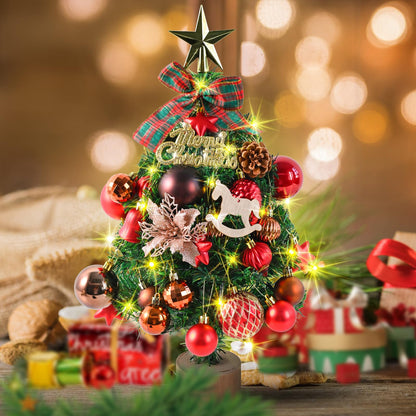 Artificial Christmas tree with 30 warm white LEDs 8 light modes KAMEUN 55CM Mini Christmas Tree Artificial, Flame Retardant PVC Pine Tree, Christmas Tree with Ornaments, Indoor Decoration