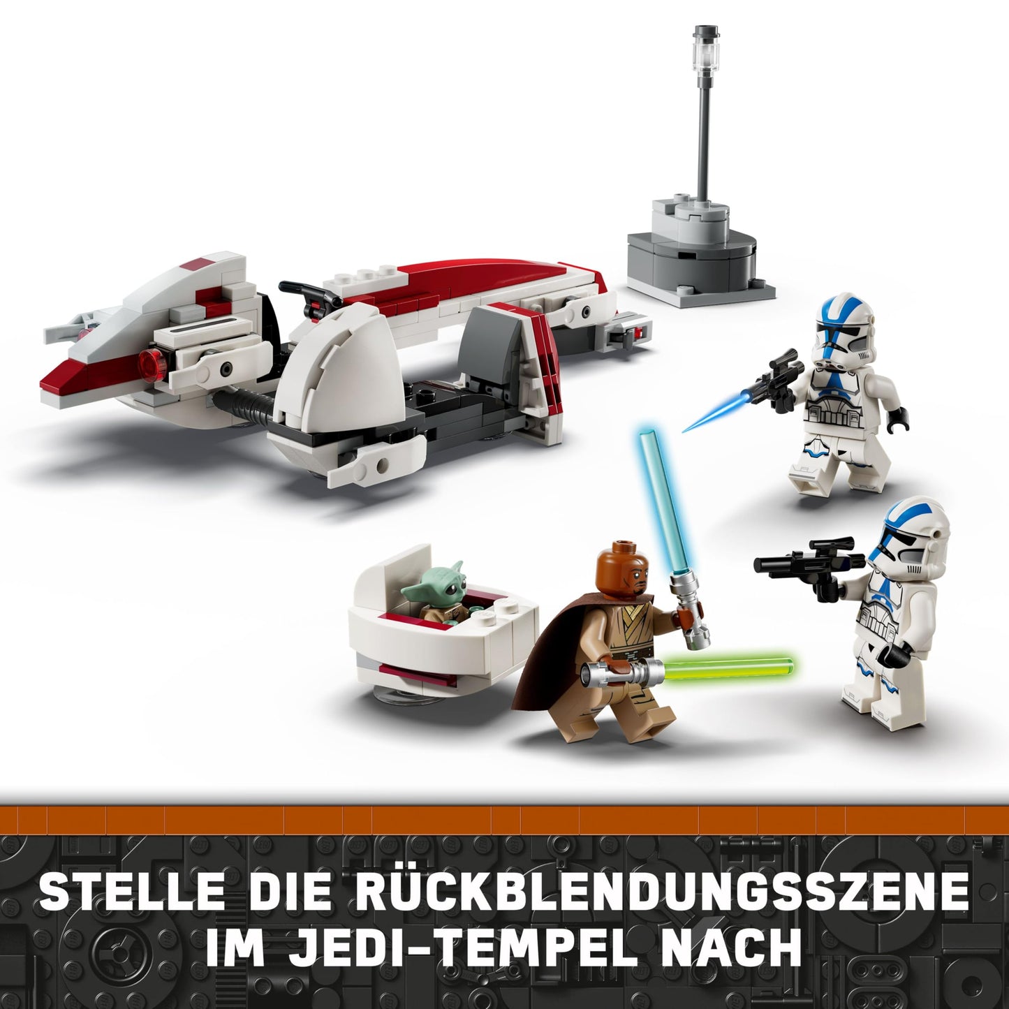 LEGO Star Wars Escape with the BARC Speeder, The Mandalorian Set, toy bike with sidecar, includes characters Kelleran Beq and Grogu, gift for boys and girls aged 8 and up 75378