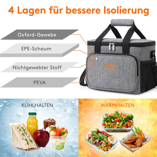 Lifewit 15L cooler bag for on the go, insulated lunch tote for men and women, waterproof thermal shoulder bag for food, beer, medication, work, beach, travel, gray.