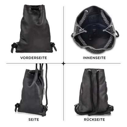 Berlin Bags Premium gym bag made of leather, sports backpack with drawstring for women and men - Black