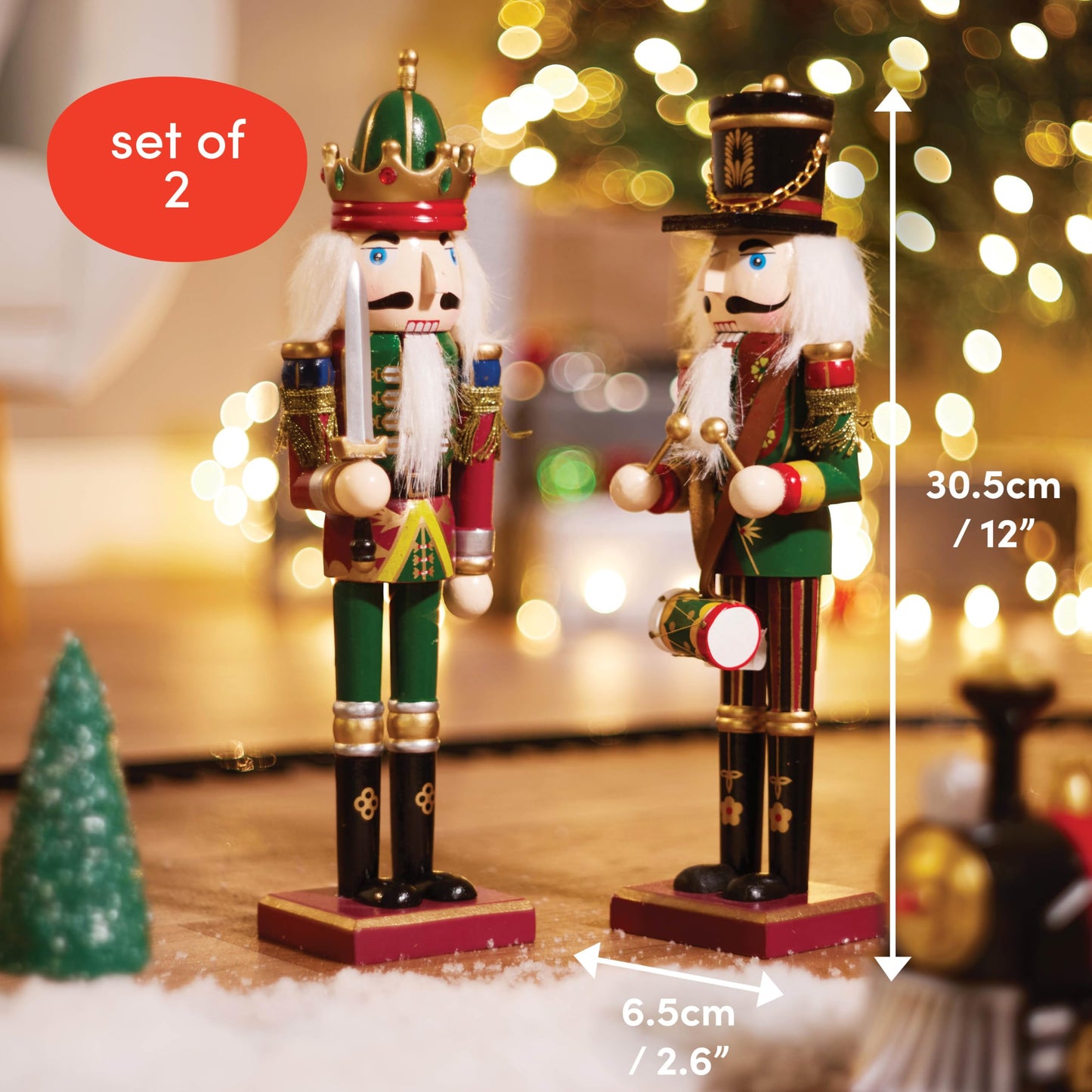 THE TWIDDLERS 2 Large Nutcracker Christmas Figures made of wood, 30cm - Traditional Christmas decor High-quality pine wood, indoor Christmas decorations, Classic ornaments & movable parts