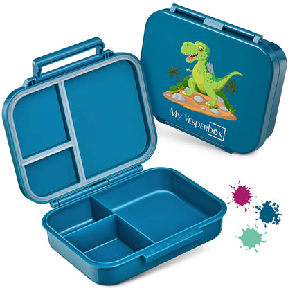 My Vesperbox - MINI BIA - Bento Box for Kids - NEW MODEL - more compact and lighter - Leakproof & BPA Free - Lunchbox - Snack box - for preschool and school (Petrol - T-Rex) 17x12.5x4.5cm