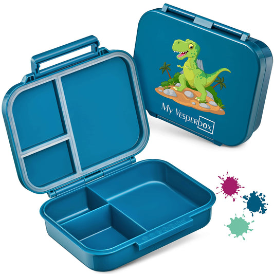 My Vesperbox - MINI BIA - Bento Box for Kids - NEW MODEL - more compact and lighter - Leakproof & BPA Free - Lunchbox - Snack box - for preschool and school (Petrol - T-Rex) 17x12.5x4.5cm