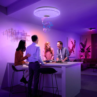 YRHome 48W LED Ceiling Light Dimmable with Bluetooth Speaker Ceiling Lamp Starry Sky RGB Color Changing with Remote Control or APP Control Music Playback for Bedroom Kids Room
