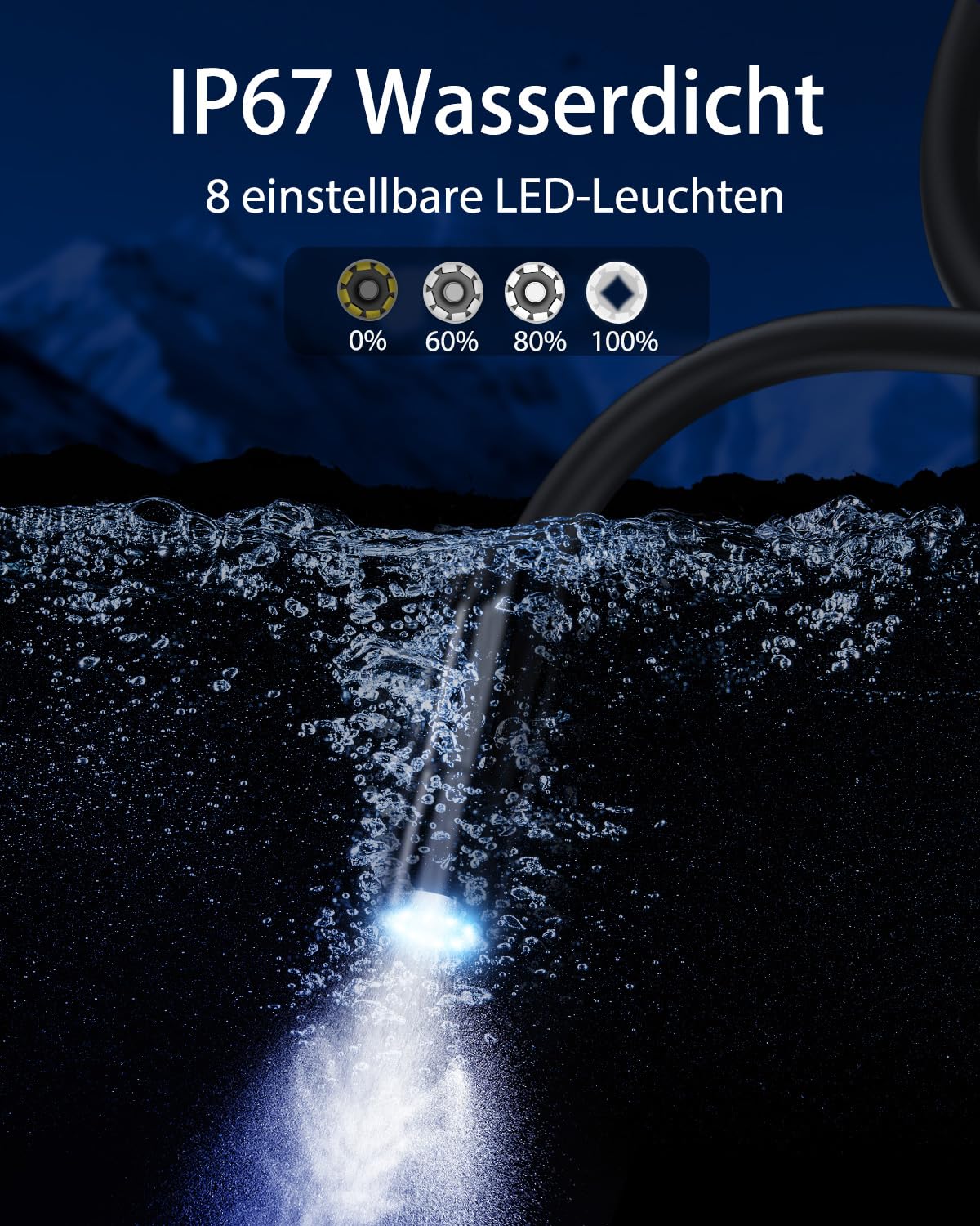 Endoscope camera with light, AOPICK 8mm IP67 waterproof endoscope, 4.3" IPS inspection camera screen, 1080P HD tube camera with 8 adjustable LEDs, 16.5FT/5M semi-rigid cable.