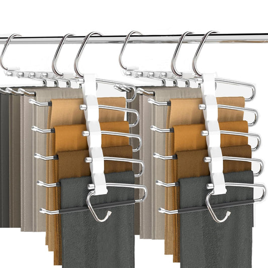 Space-saving 5 IN 1 pants hanger made of stainless steel, extendable for pants, scarfs, jeans, clothing, and towels. Set of 4 - rustproof steel.