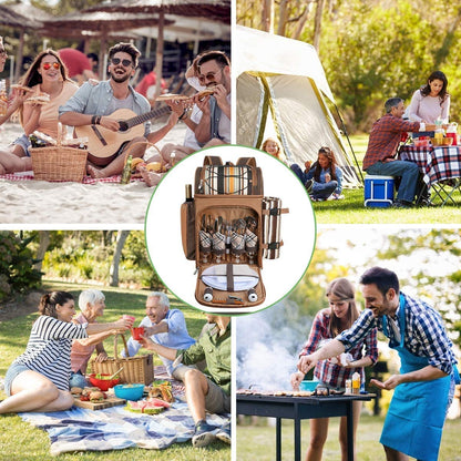 Hap Tim 4 Person Picnic Backpack Set with Insulated Leakproof Cooler Bag, Wine Holder, Fleece Blanket, Cutlery Set, Camping, Family, and Lover Gifts (EU-36079)