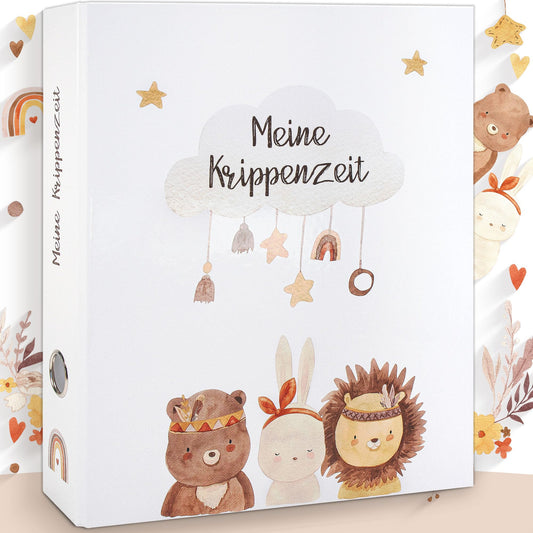 OLGS Collector's Folder My Daycare Time | Memory Folder, Kindergarten Folder Boho Bear, Bunny, Lion | Kids Gift Folder, Kindergarten Time, Collection Folder, Preschool, Ring Binder A4 - Native American