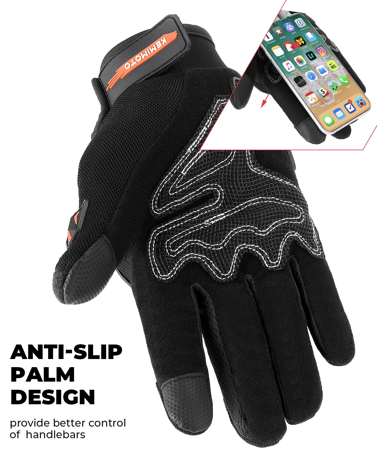 KEMIMOTO Motorcycle Gloves Men, Motorcycle Gloves with Knuckle Protector and Touchscreen, Sport Gloves for Men and Women, for Motorcycle, Bicycle, Scooter, Hunting