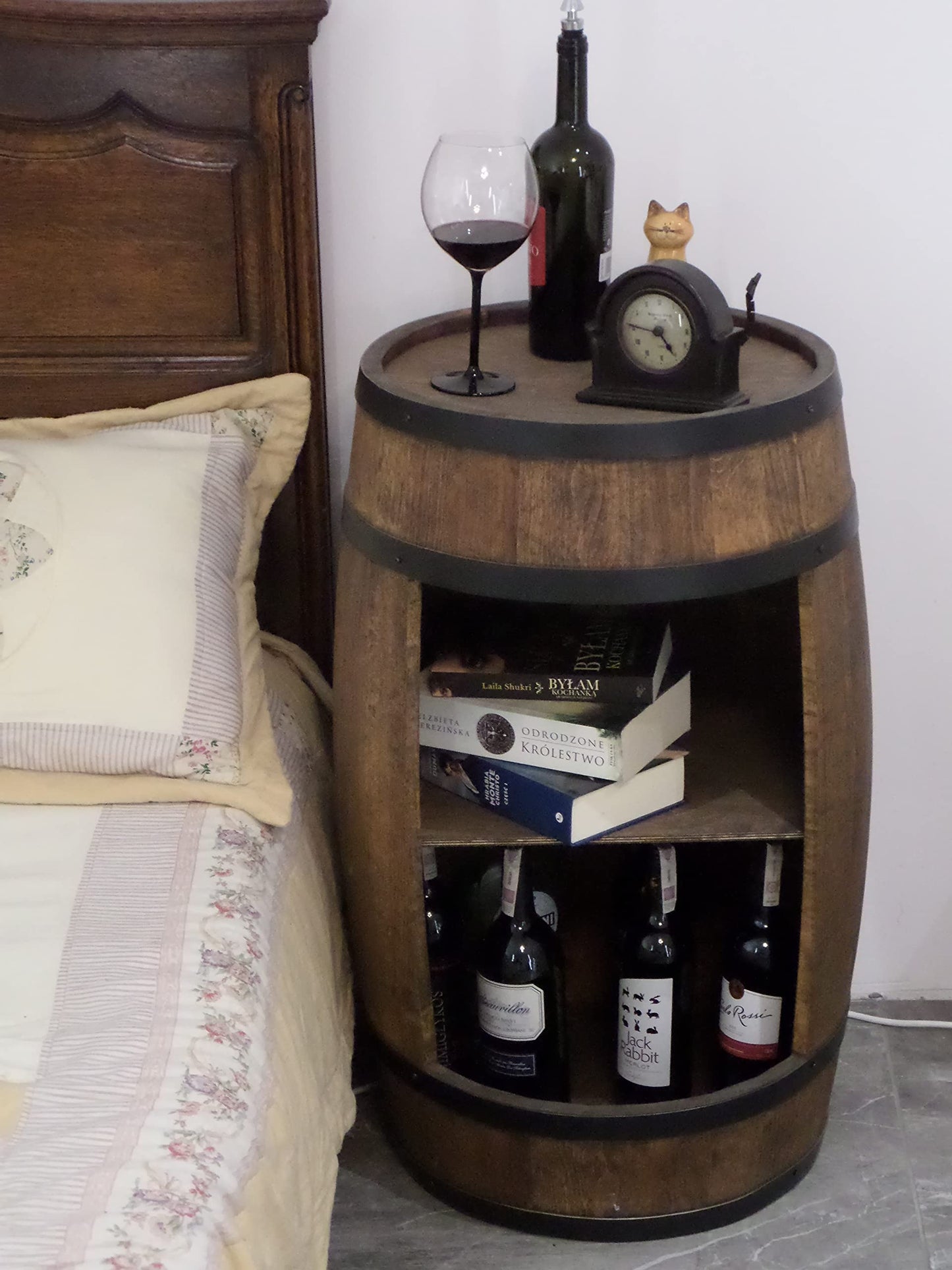 CREATIVE COOPER  Wood Barrel Home Bar - Retro Style Wine Cabinet - Wine Barrel Bar - Wooden Wine Rack - Wooden Bar 80cm high - Elegant Furniture, Living Room Decor - Barrel Bar High Table and Bottle Stand (Wenge)