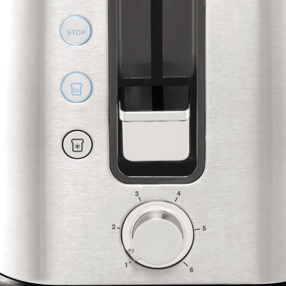 Krups KH442D Control Line Premium Toaster, stainless steel, 2 short slots for 2 slices, bun warmer, 6 browning levels, 850 W, 23.6 x 32.4 x 20.2 cm, silver/black.