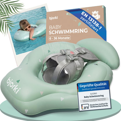 BJORKI® Baby Swim Ring - Stable & safe on the water - Adjustable swim ring from 6 months to 3 years - 40° swimming position for natural movements - Strong swim aid for babies