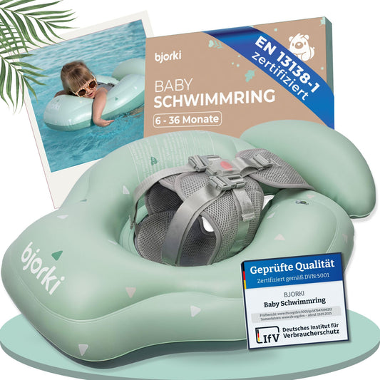 BJORKI® Baby Swim Ring - Stable & safe on the water - Adjustable swim ring from 6 months to 3 years - 40° swimming position for natural movements - Strong swim aid for babies